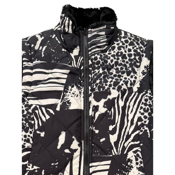 Reversible Vest Small Animal Print & Faux Fur Black Zip Up Sleeveless Jacket - Picture 5 of 5